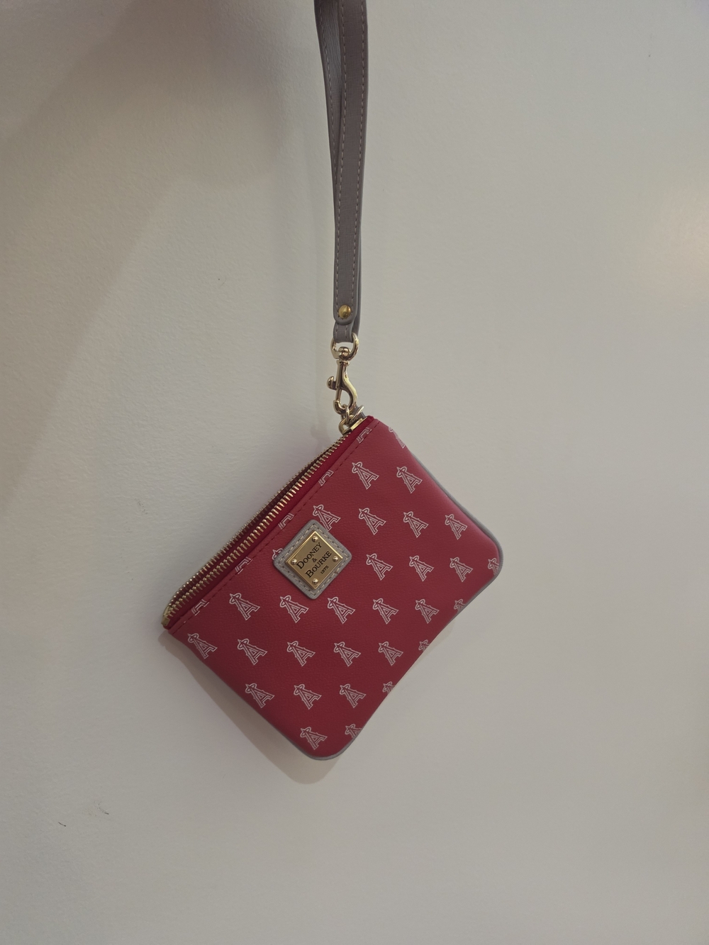 Dooney & Bourke Red Wristlet with Gray Strap